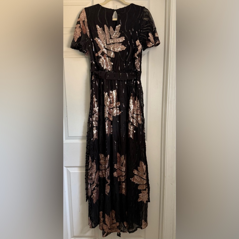 Baltic Born Muse Sequin Maxi Dress Black Rose Gold Flutter Sleeve Size 4 - Picture 11 of 11